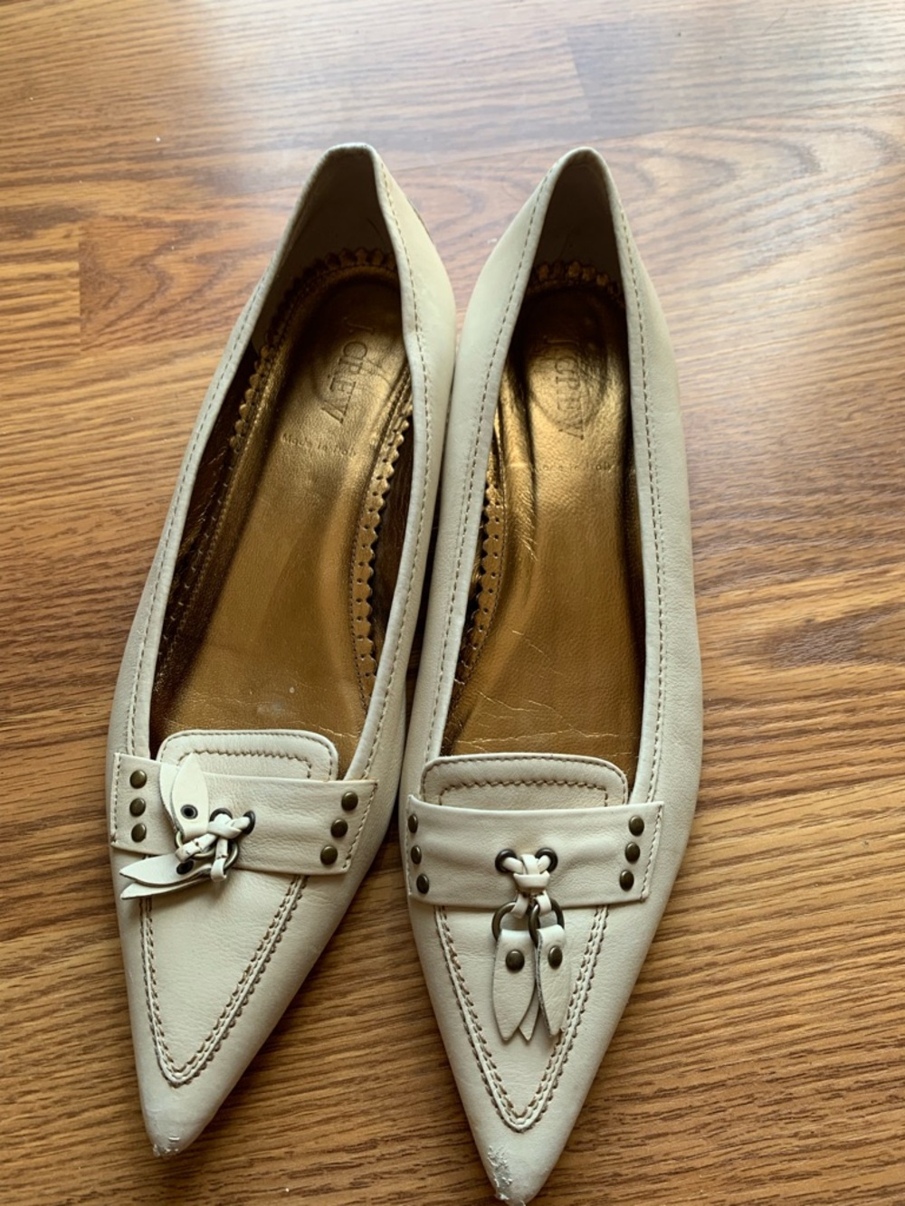 J.Crew Vintage Cream Pointed Womens Heeled Shoe Leather Size 9 Made in Italy